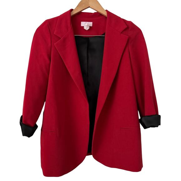 Aqua Colorful Red/Black Lined Open Front Collared Blazer w/Pocket Work/Office-XL - Picture 1 of 4
